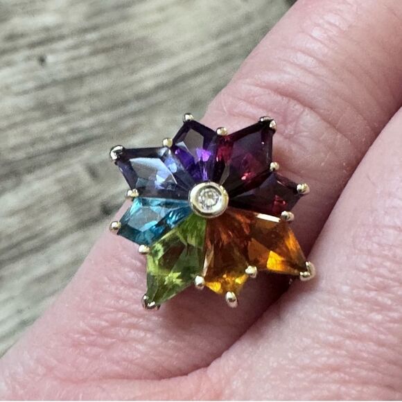 14K Yellow Gold Multicolor Gemstone Ring - Picture 1 of 11